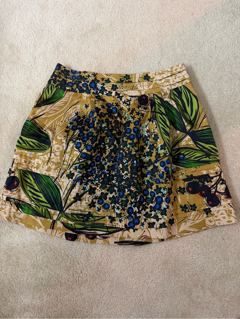 Floral Print Skirt in Mustard with Green and Blue Accents